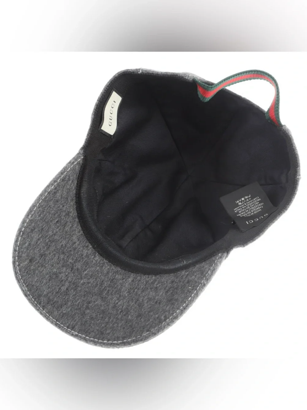 Gucci Dark Grey Wool Baseball Cap with Embroidered Interlocking GG embroidey L